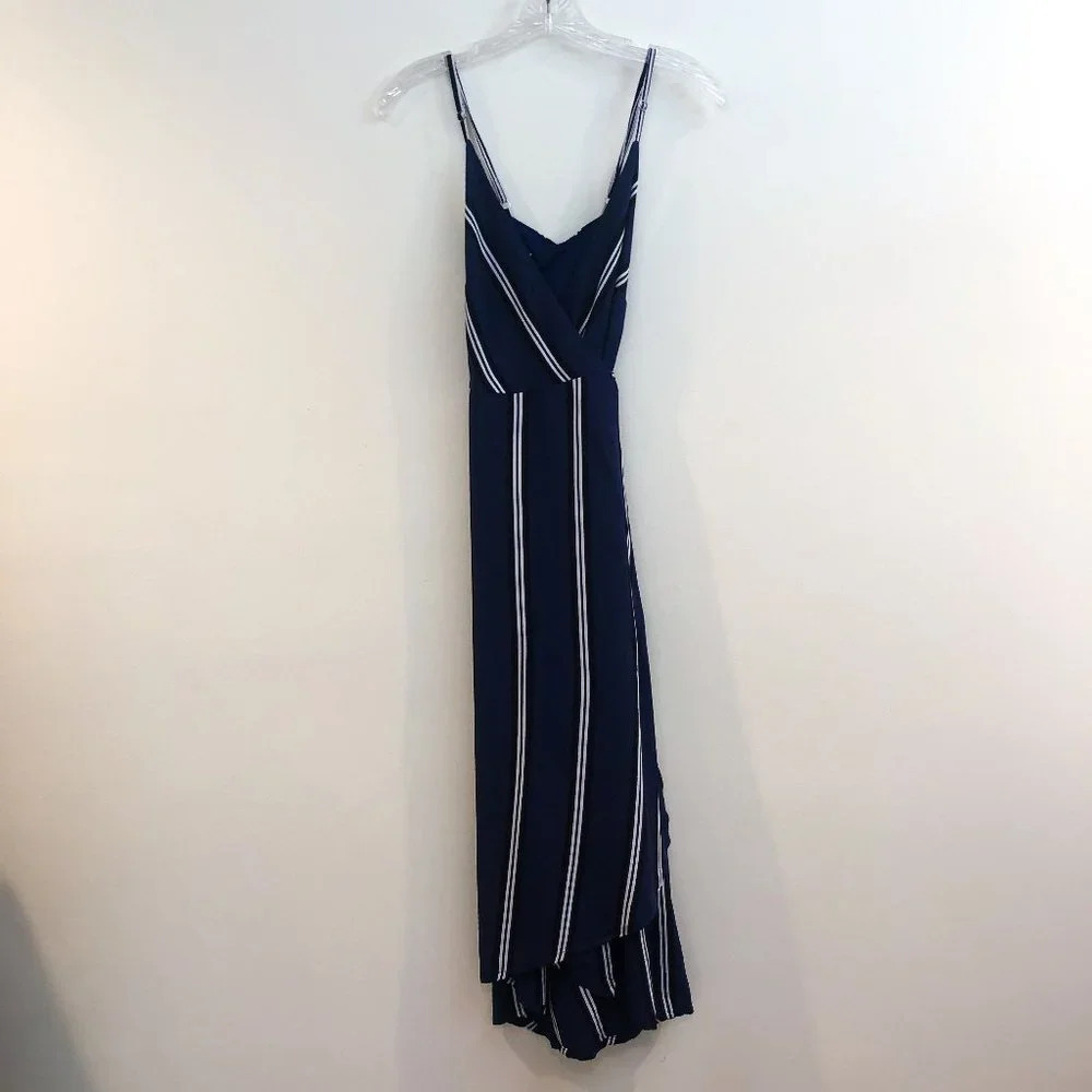 BEACHGOLD 100% Rayon Striped Adjustable Strappy V Neck Wrap Beach Midi Dress XS - Picture 2 of 9